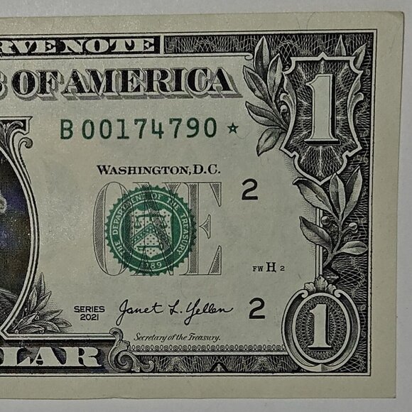 United States RARE $1 Bill Star Note Series 2021 B00174790* (B238) - Picture 1 of 4